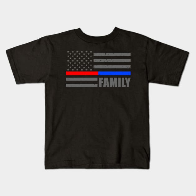 Thin Red Blue Line Flag - Police Officer - Firefighter Kids T-Shirt by bluelinemotivation